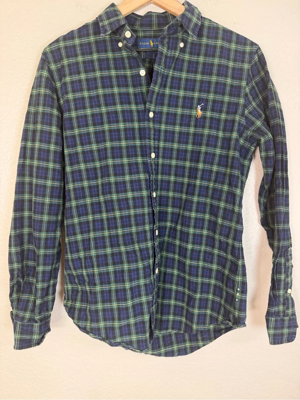 Polo Ralph Lauren RL Slim Fit Tartan Plaid Oxford Shirt Medium Green Navy $130